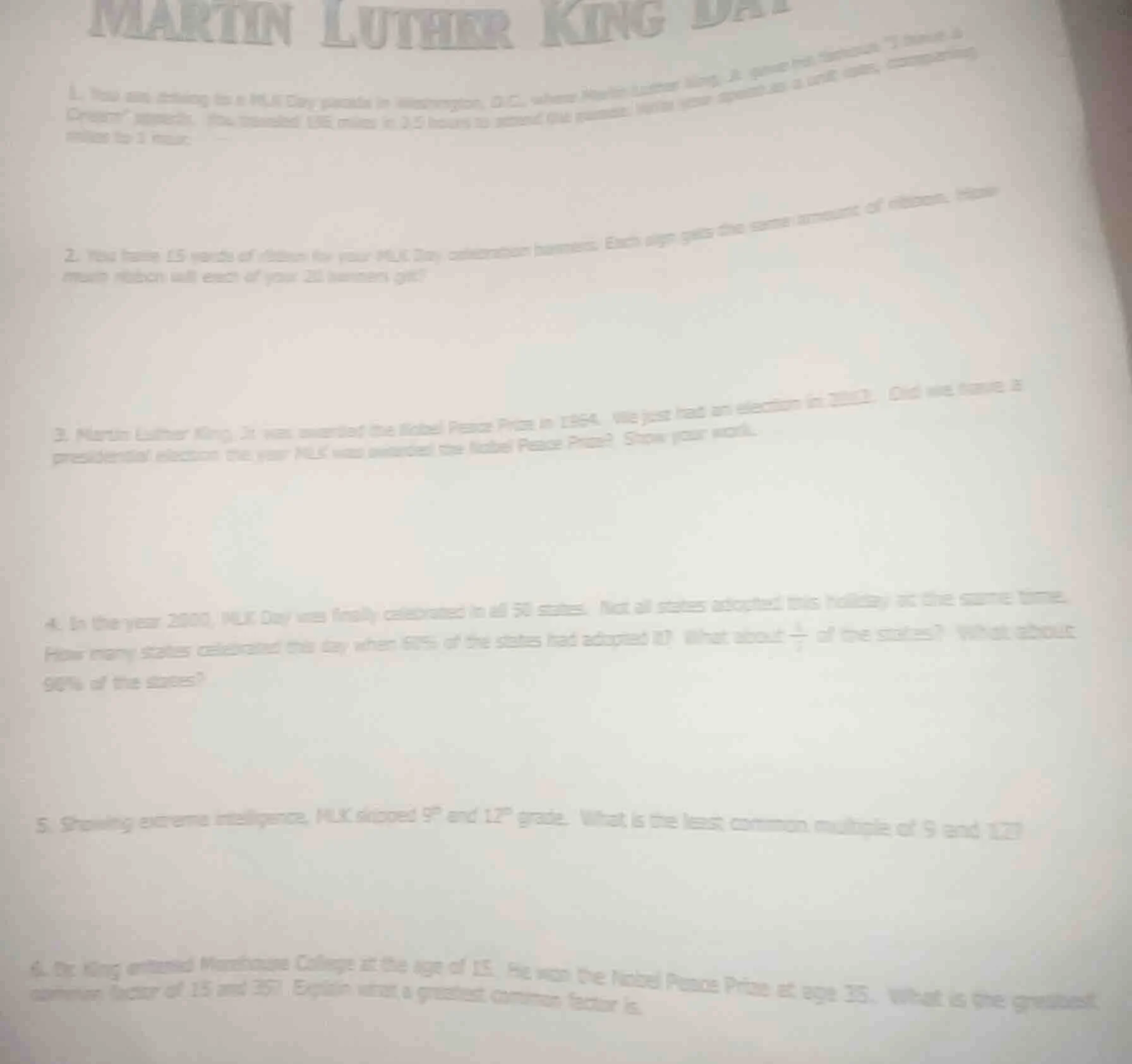 martin luther king day 1. you are driving to a mlk day parade in washin…