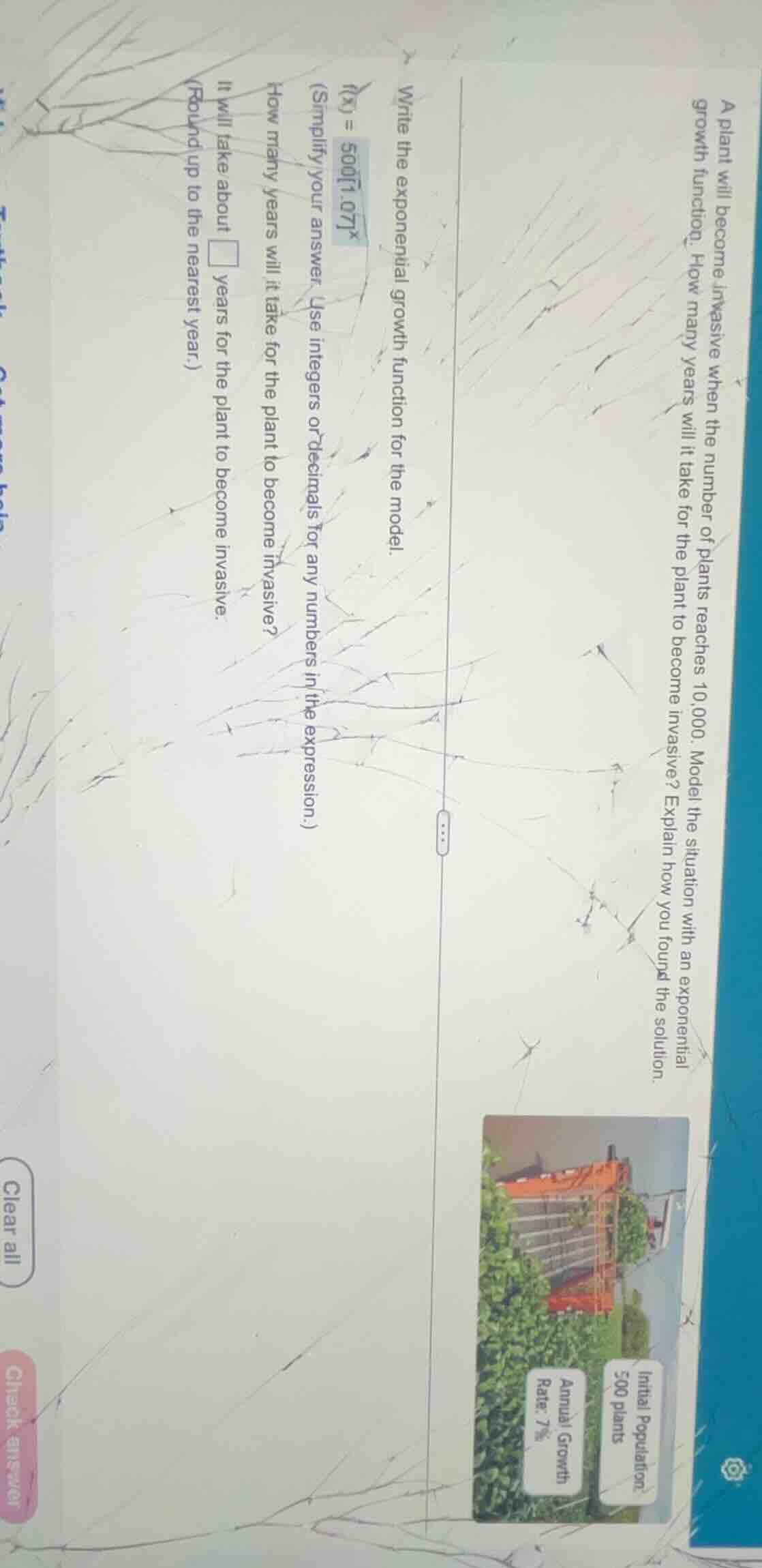 a plant will become invasive when the number of plants reaches 10,000. …