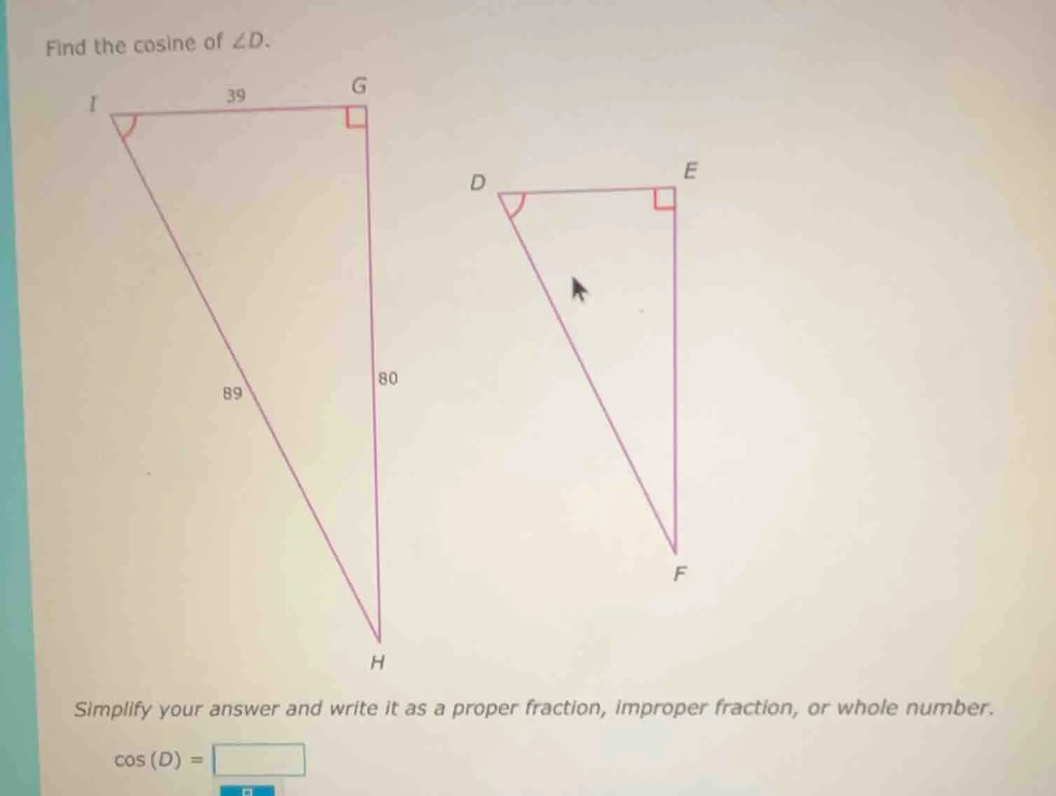 find the cosine of $\\angle d$. simplify your answer and write it as a …
