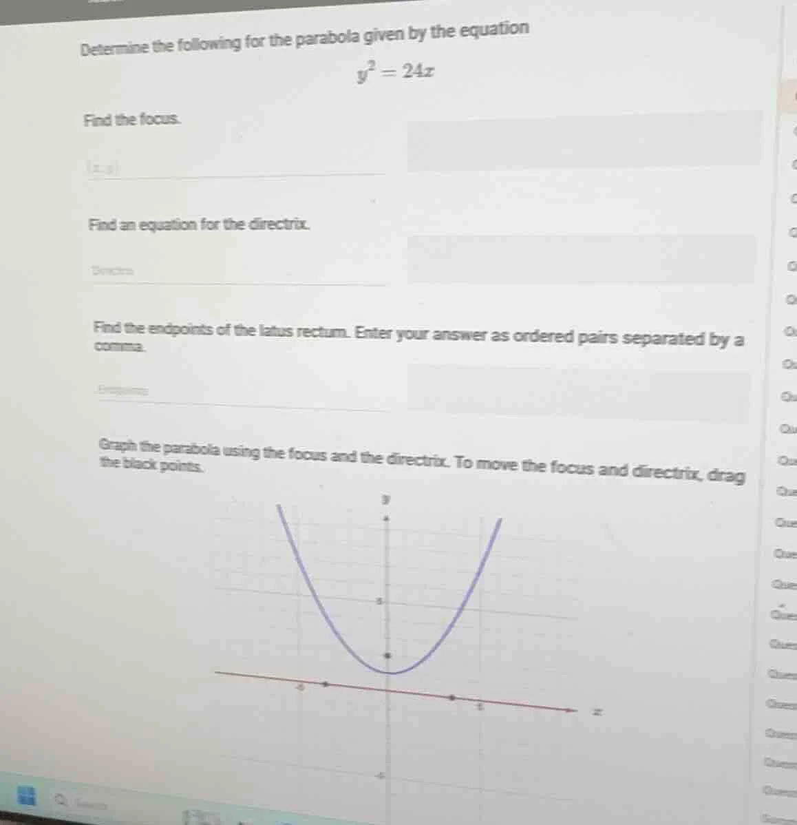 determine the following for the parabola given by the equation $y^2 = 2…