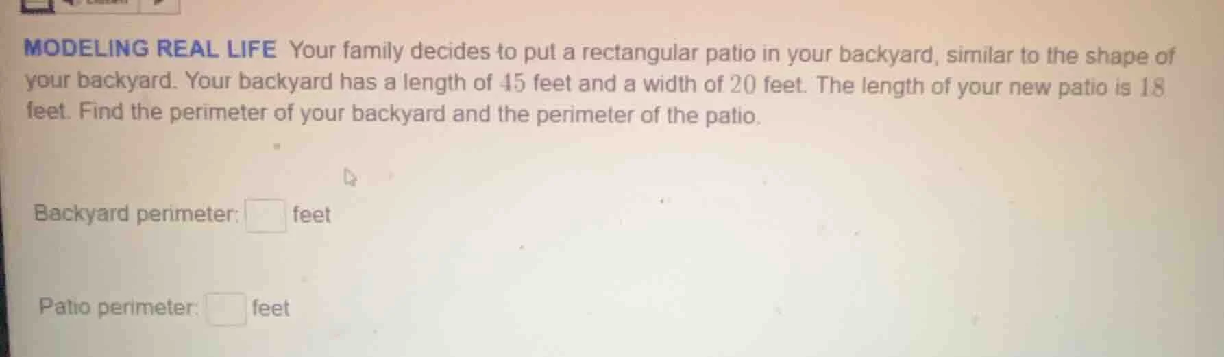 modeling real life your family decides to put a rectangular patio in yo…