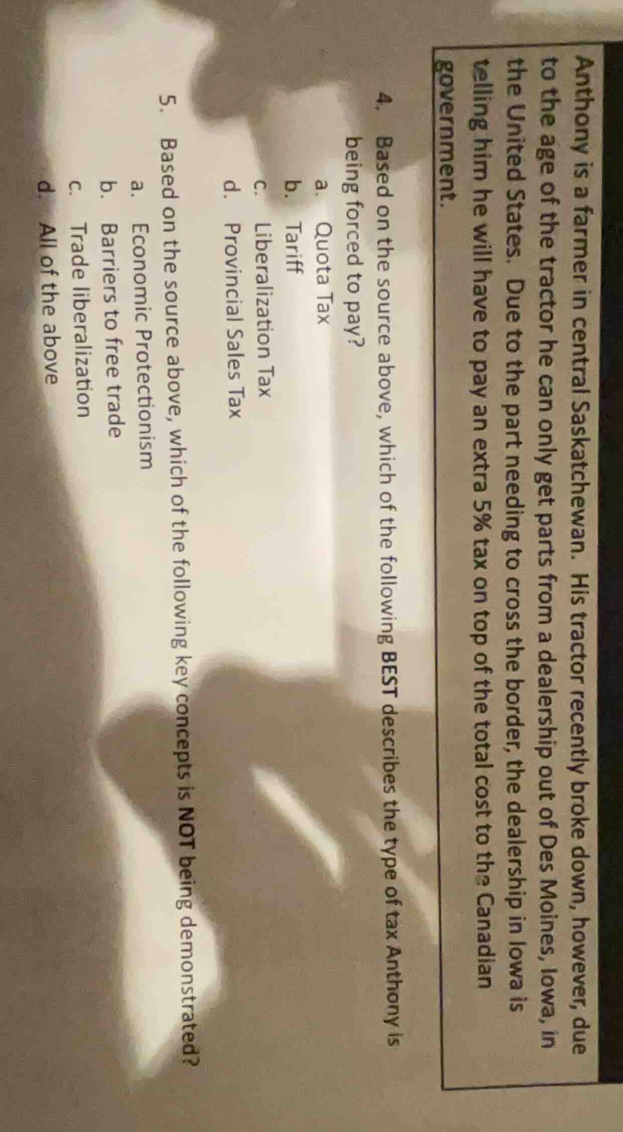 anthony is a farmer in central saskatchewan. his tractor recently broke…