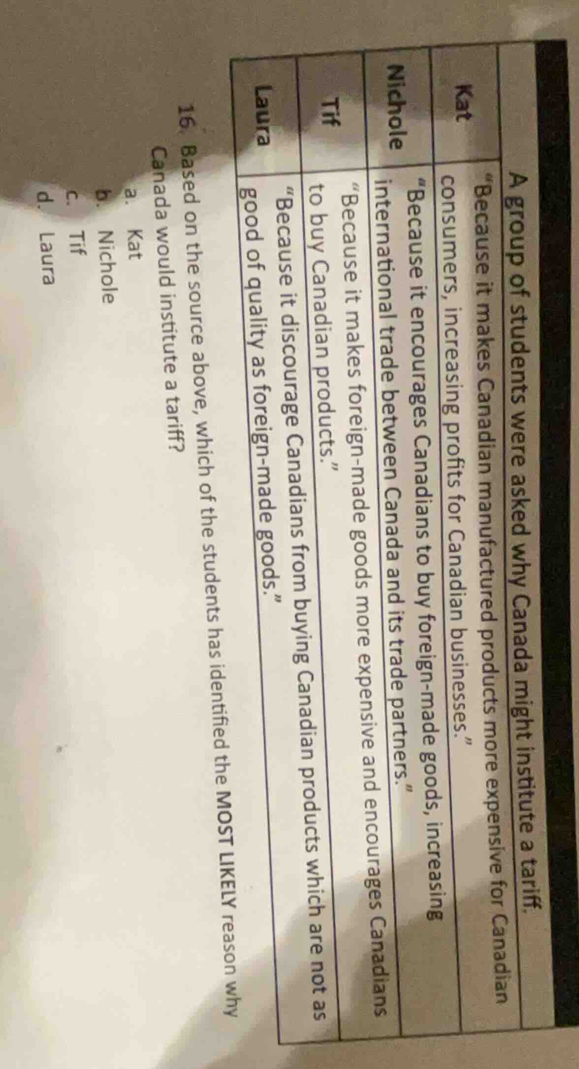 16. based on the source above, which of the students has identified the…