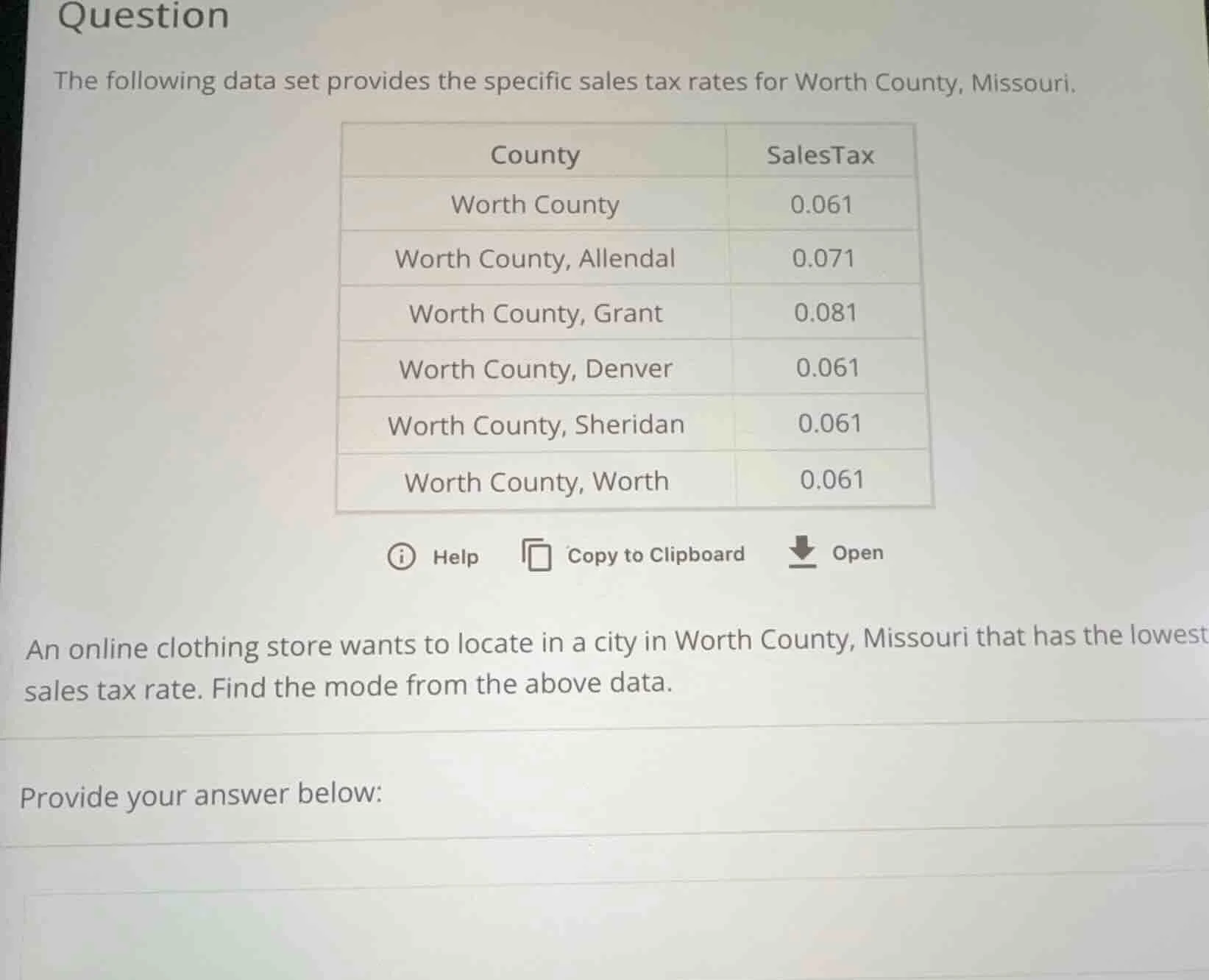 question the following data set provides the specific sales tax rates f…