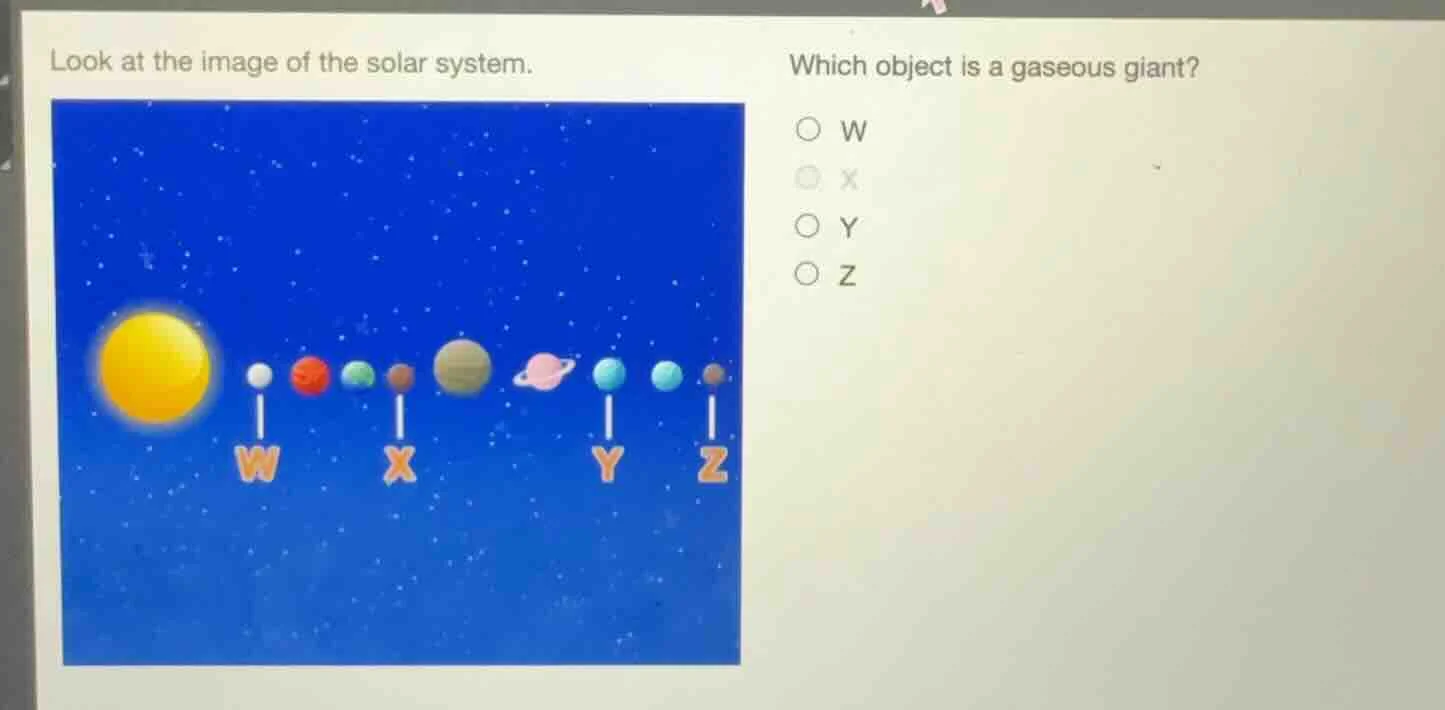 look at the image of the solar system. which object is a gaseous giant?…
