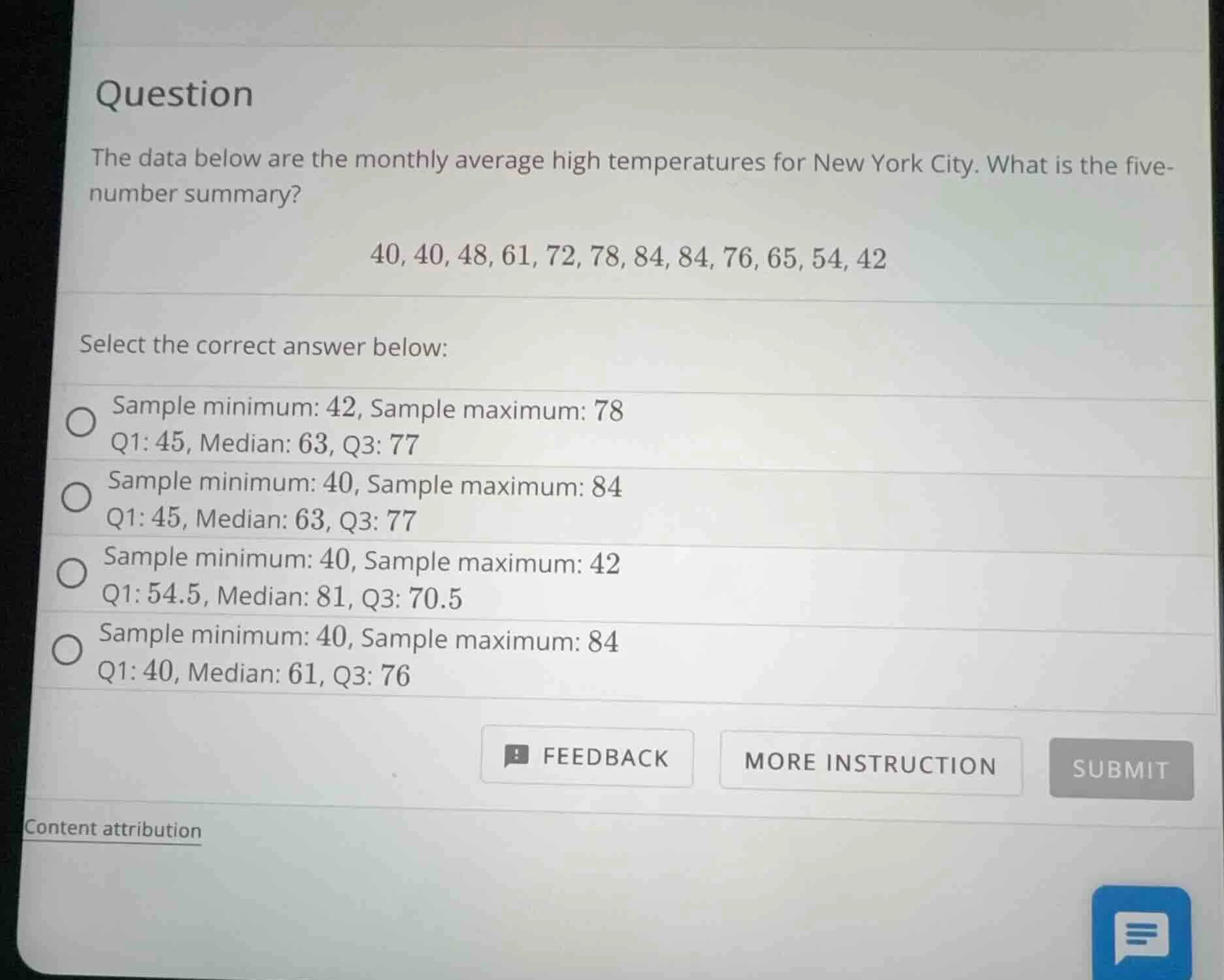 question the data below are the monthly average high temperatures for n…