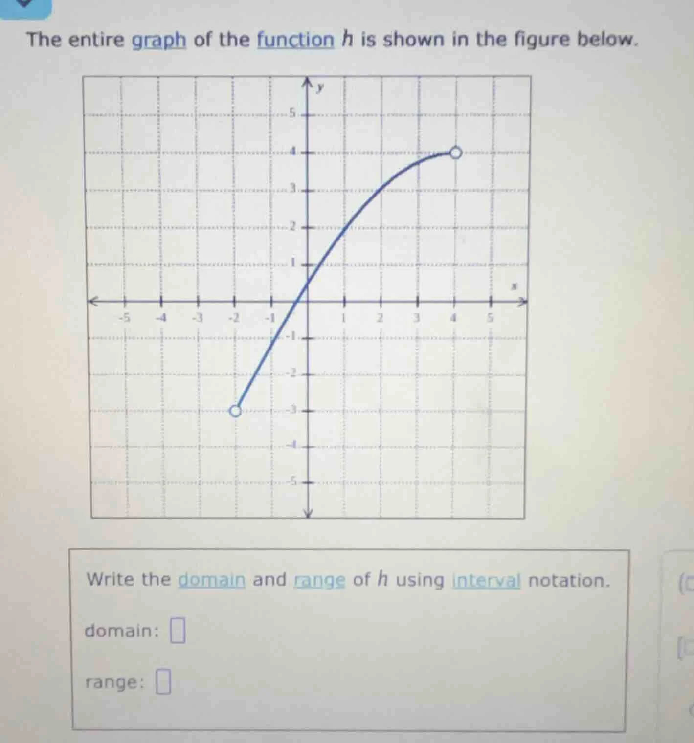 the entire graph of the function h is shown in the figure below. write …