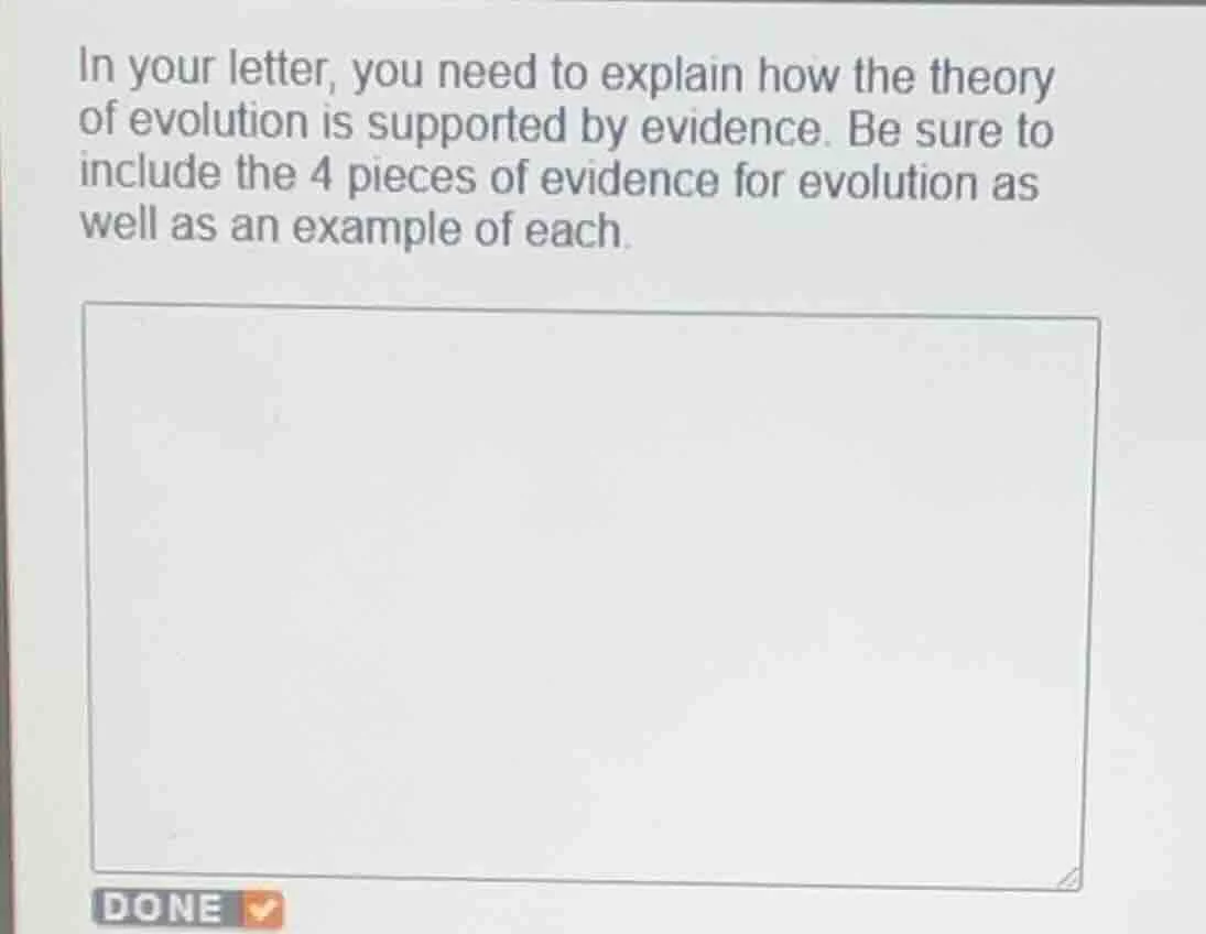 in your letter, you need to explain how the theory of evolution is supp…