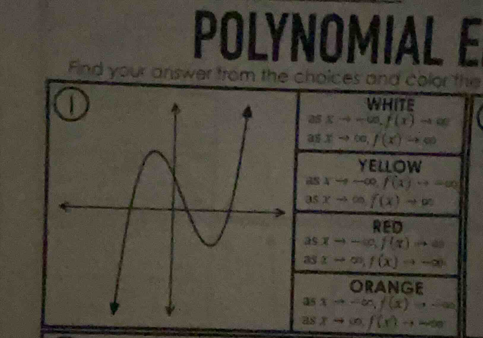 polynomial e find your answer from the choices and color the 1 white as…