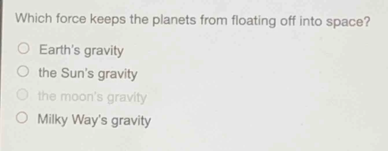 which force keeps the planets from floating off into space? earths grav…