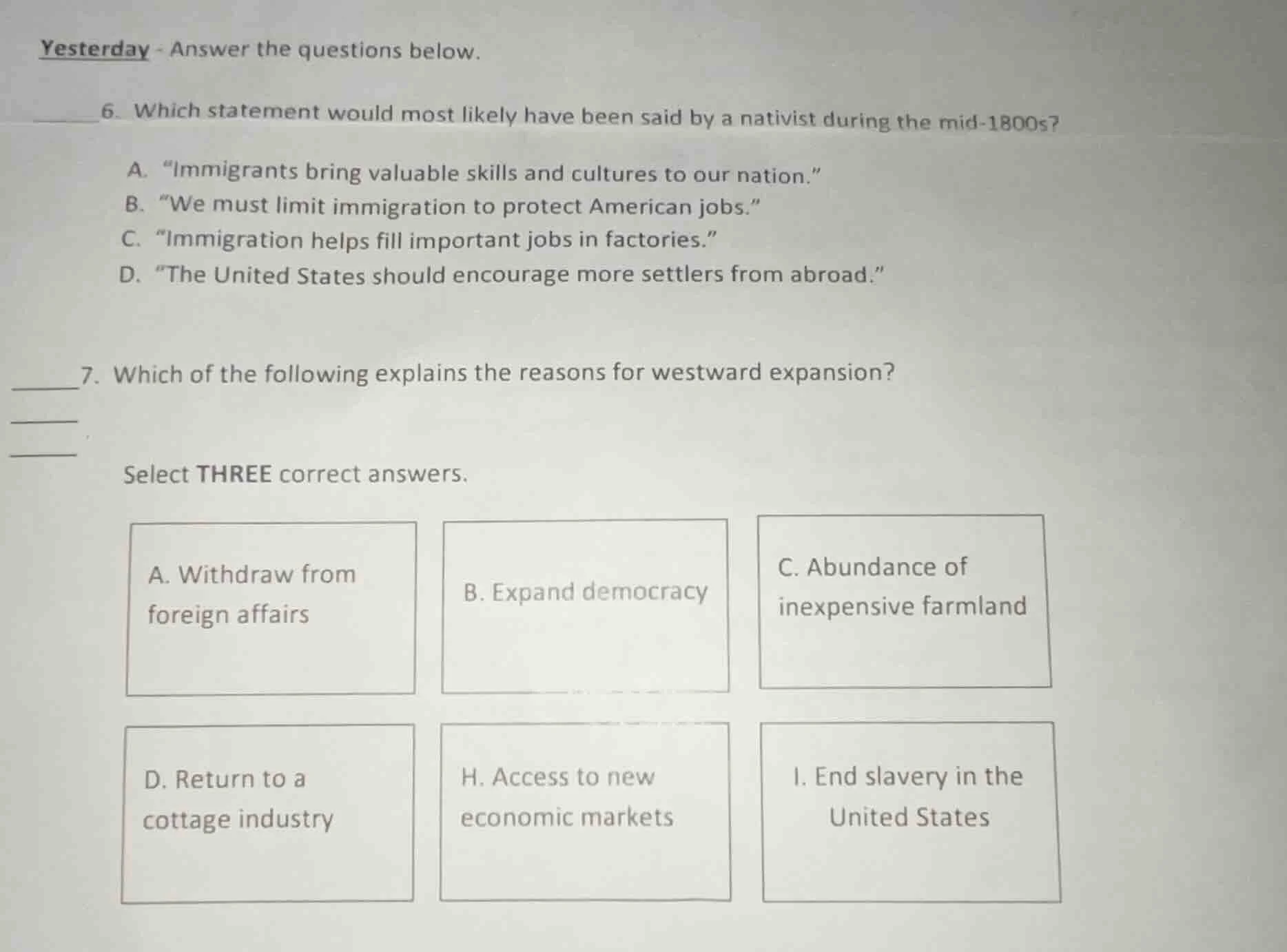 yesterday - answer the questions below. 6. which statement would most l…