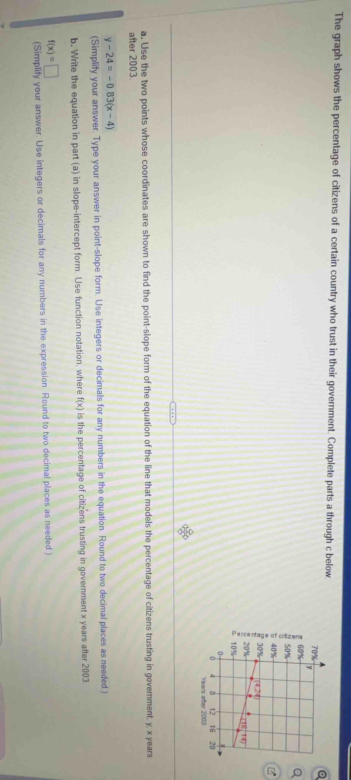 the graph shows the percentage of citizens of a certain country who tru…