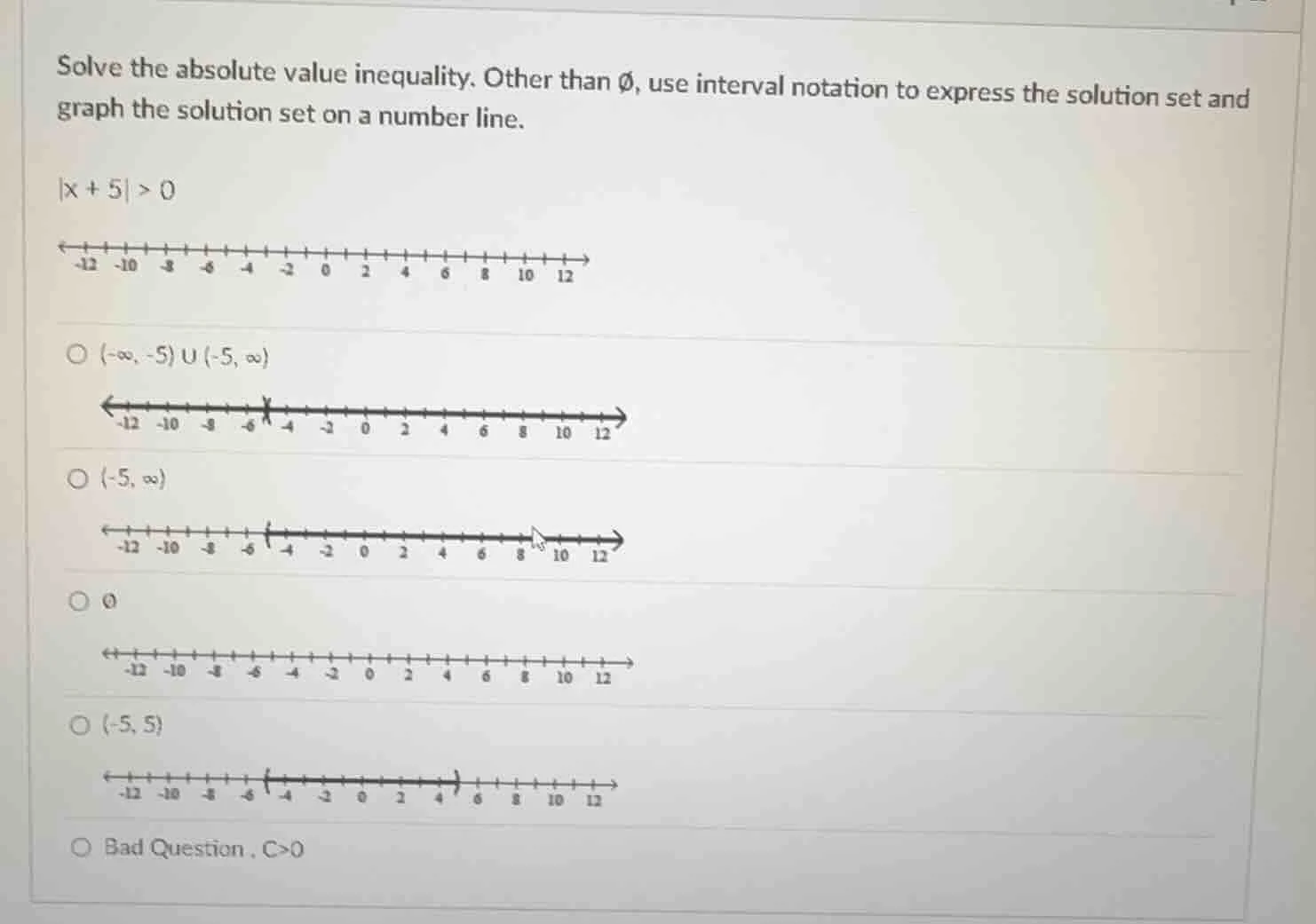 solve the absolute value inequality. other than \\( \\varnothing \\), u…