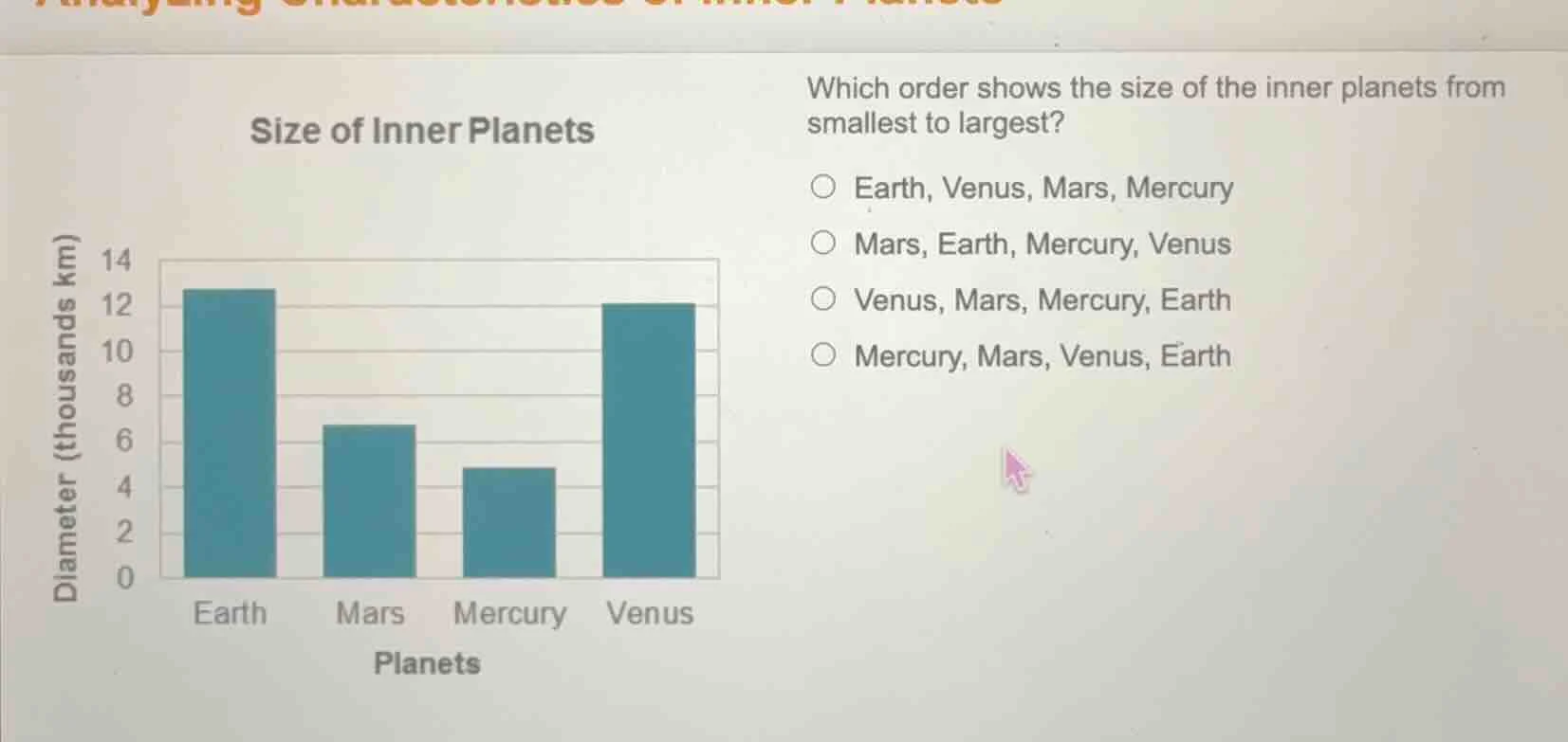 size of inner planets which order shows the size of the inner planets f…