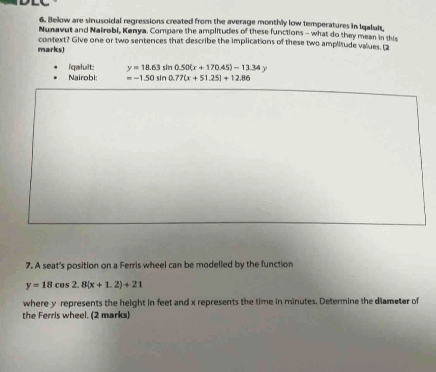 6. below are sinusoidal regressions created from the average monthly lo…