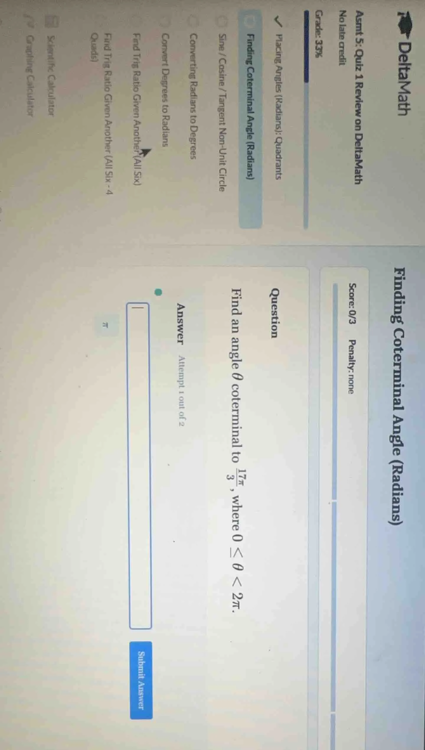 question find an angle \\( \\theta \\) coterminal to \\( \\frac{17\\pi}…