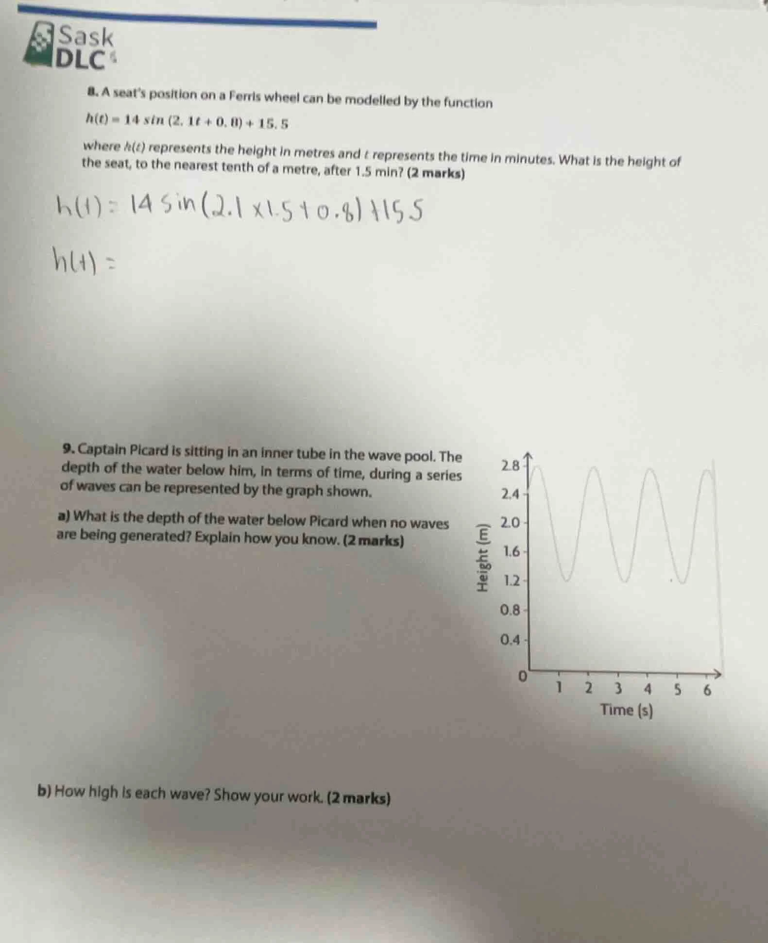 8. a seat’s position on a ferris wheel can be modelled by the function …