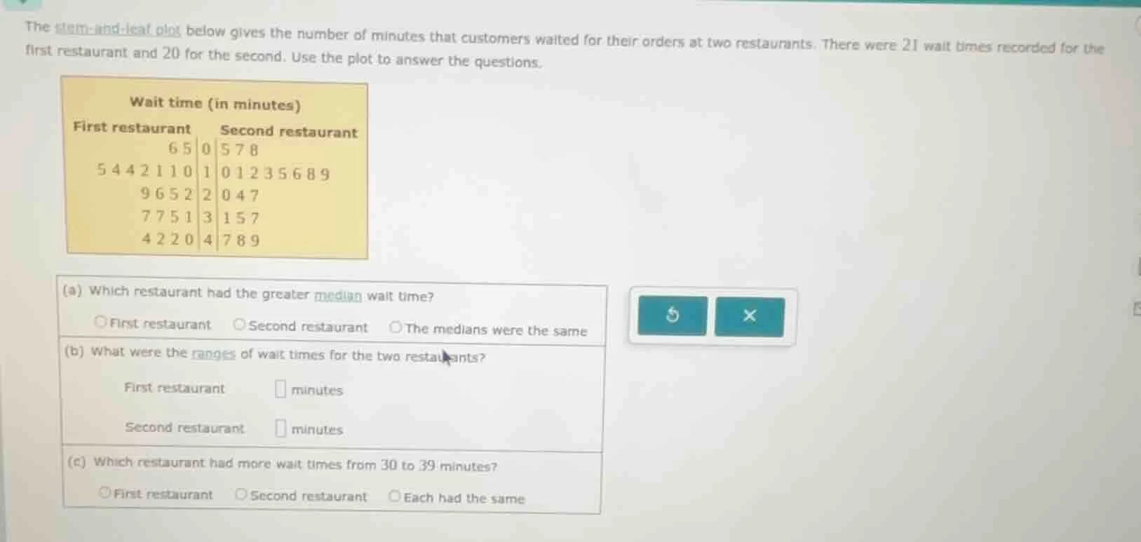 the stem - and - leaf plot below gives the number of minutes that custo…