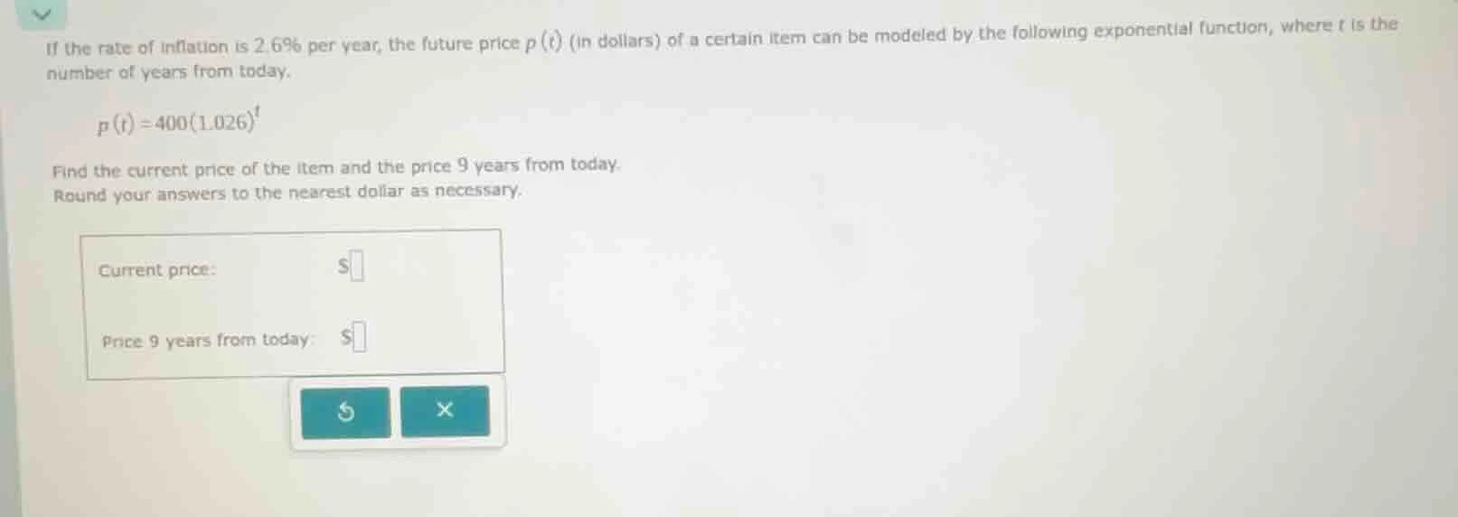 if the rate of inflation is 2.6% per year, the future price ( p(t) ) (i…