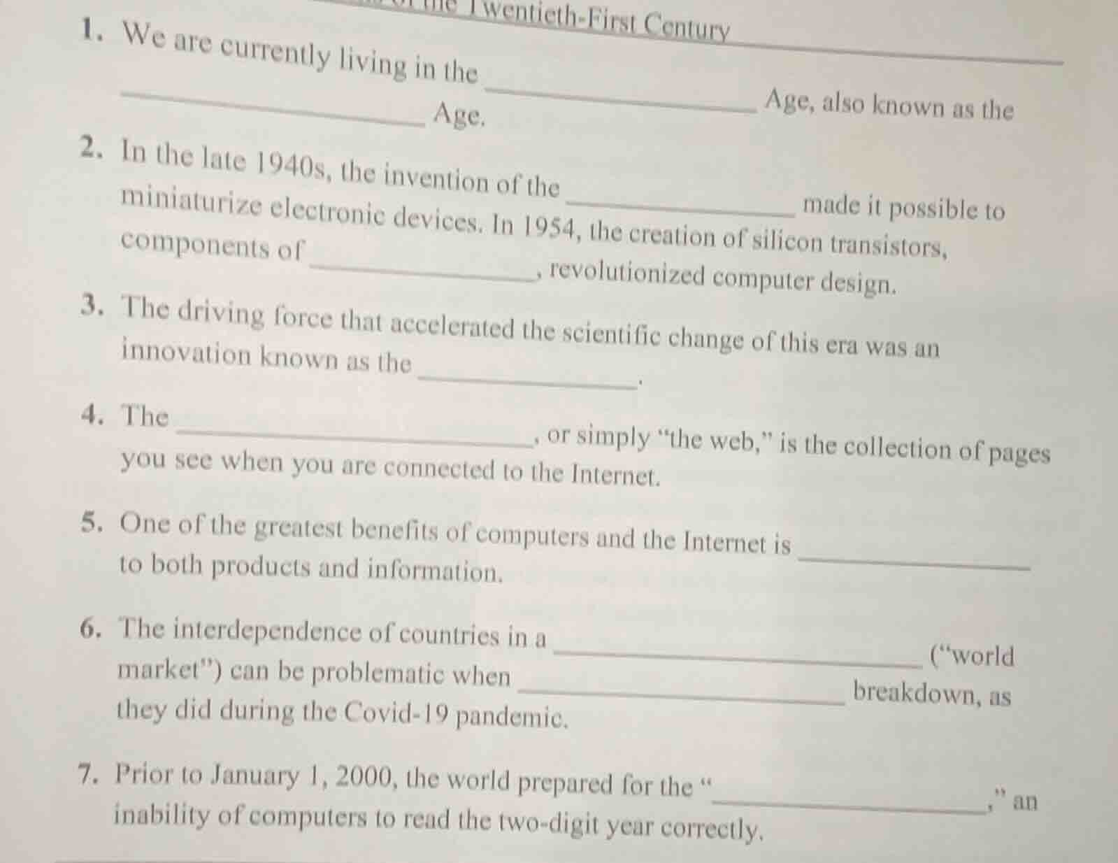 1. we are currently living in the ______ age, also known as the ______ …