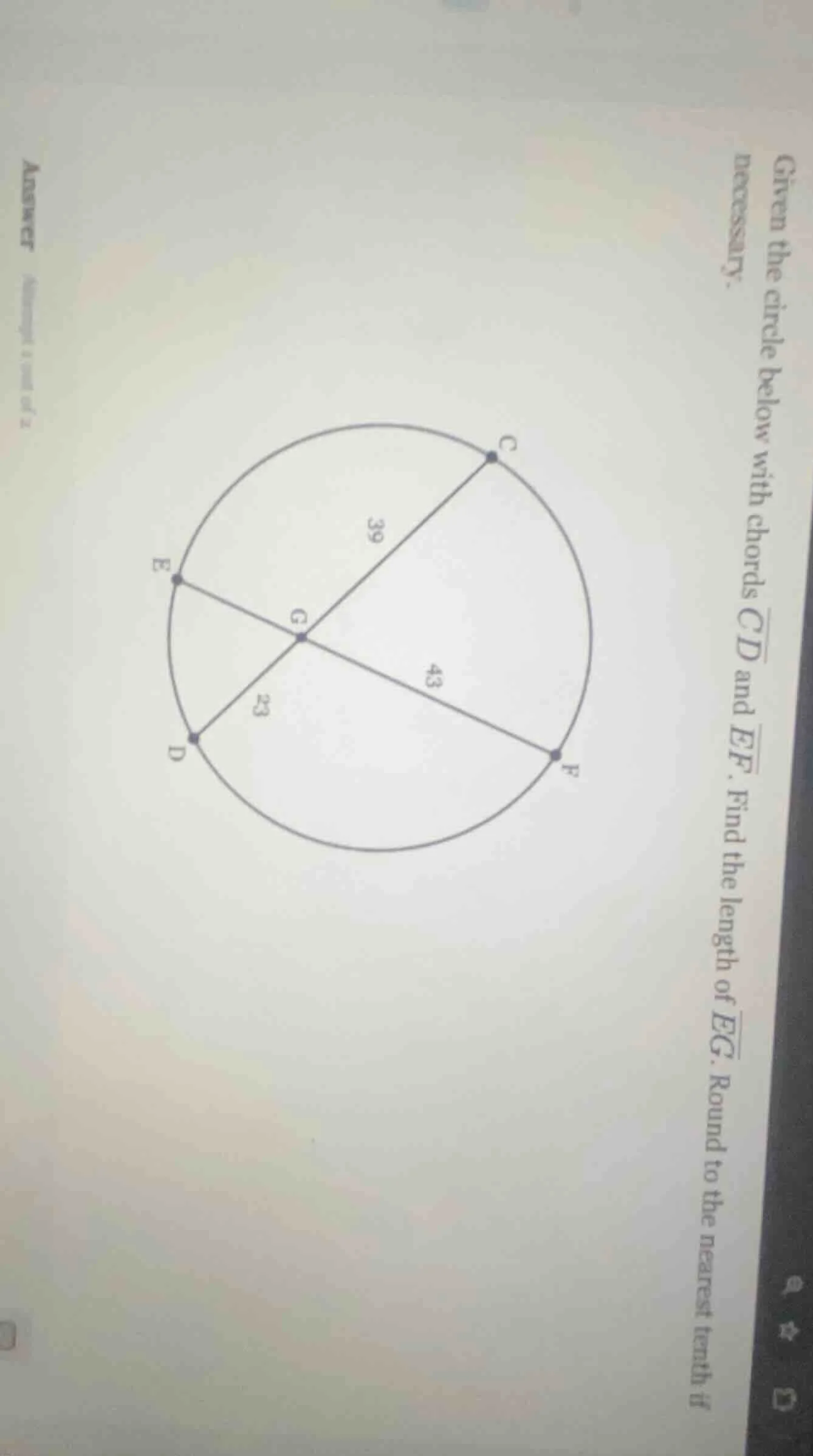 given the circle below with chords \\( \\overline{cd} \\) and \\( \\ove…