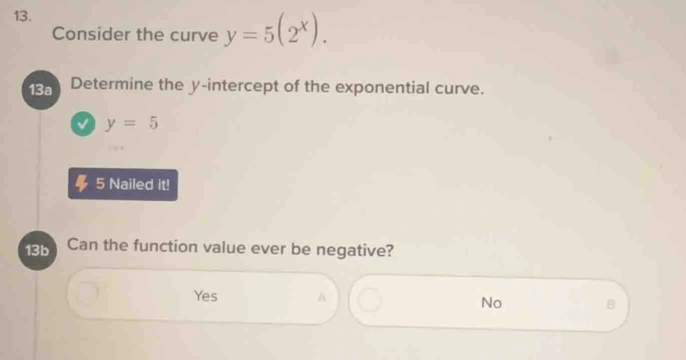 13. consider the curve $y = 5(2^x)$. 13a determine the $y$-intercept of…