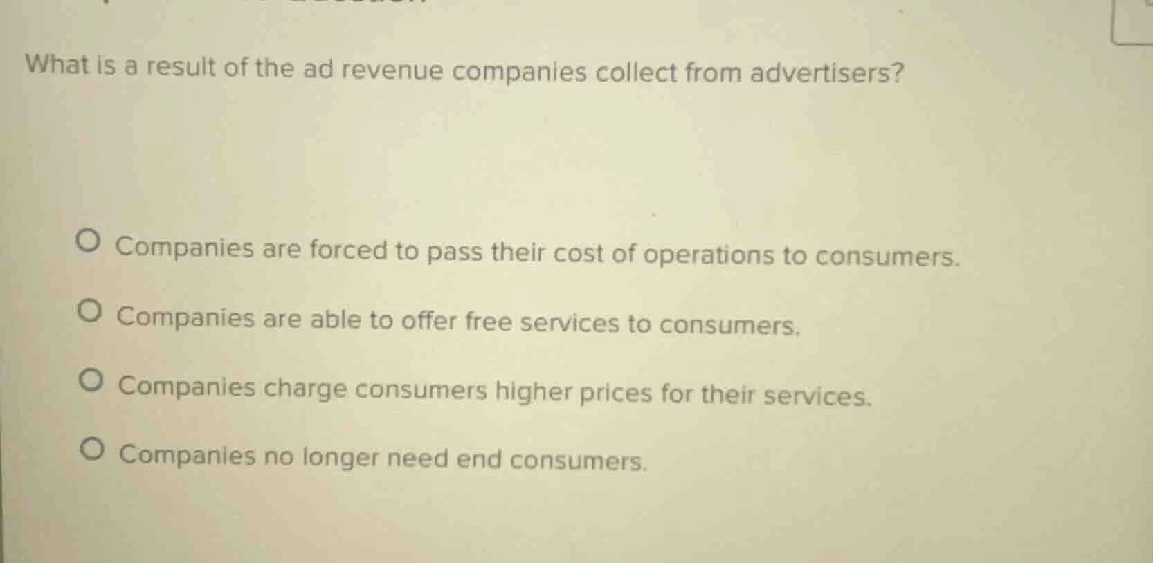 what is a result of the ad revenue companies collect from advertisers? …