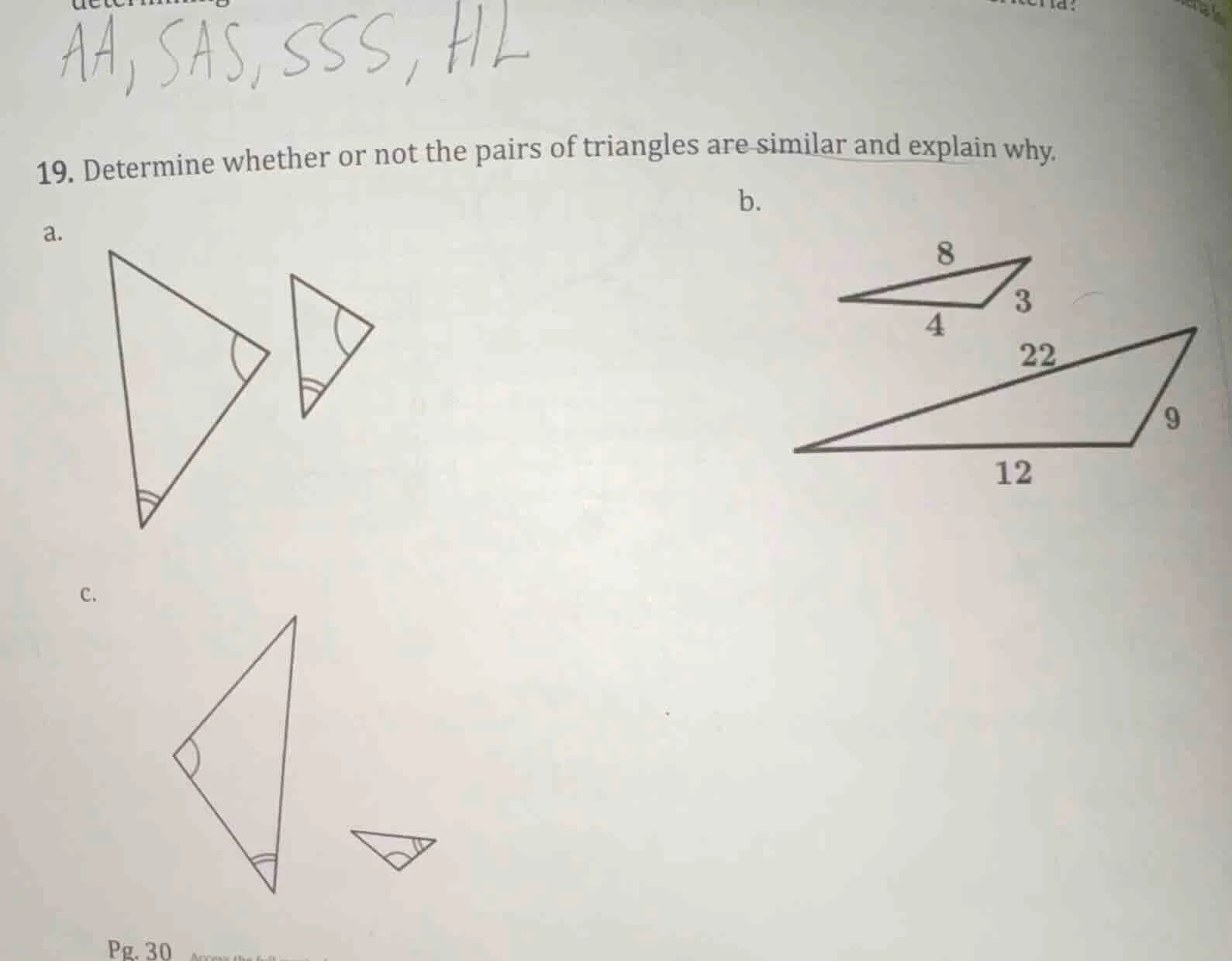 19. determine whether or not the pairs of triangles are similar and exp…