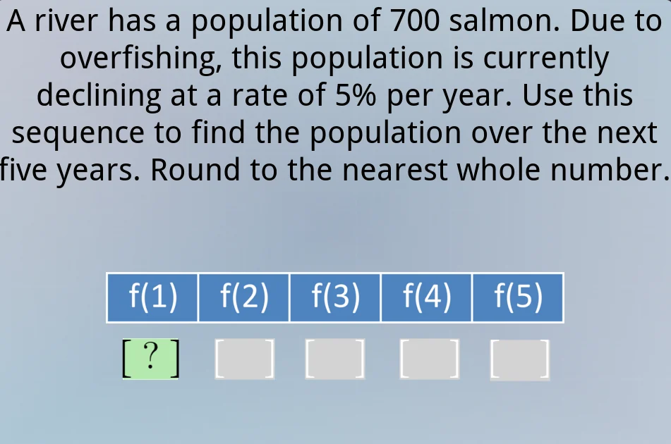 a river has a population of 700 salmon. due to overfishing, this popula…