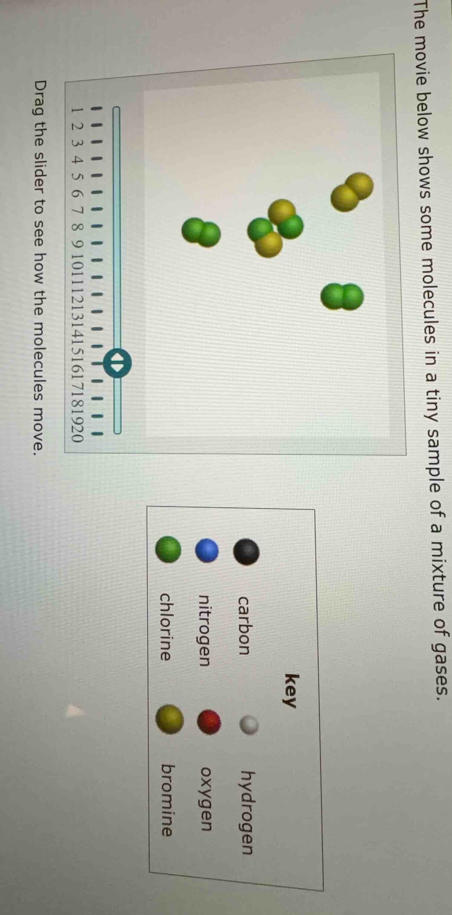 the movie below shows some molecules in a tiny sample of a mixture of g…