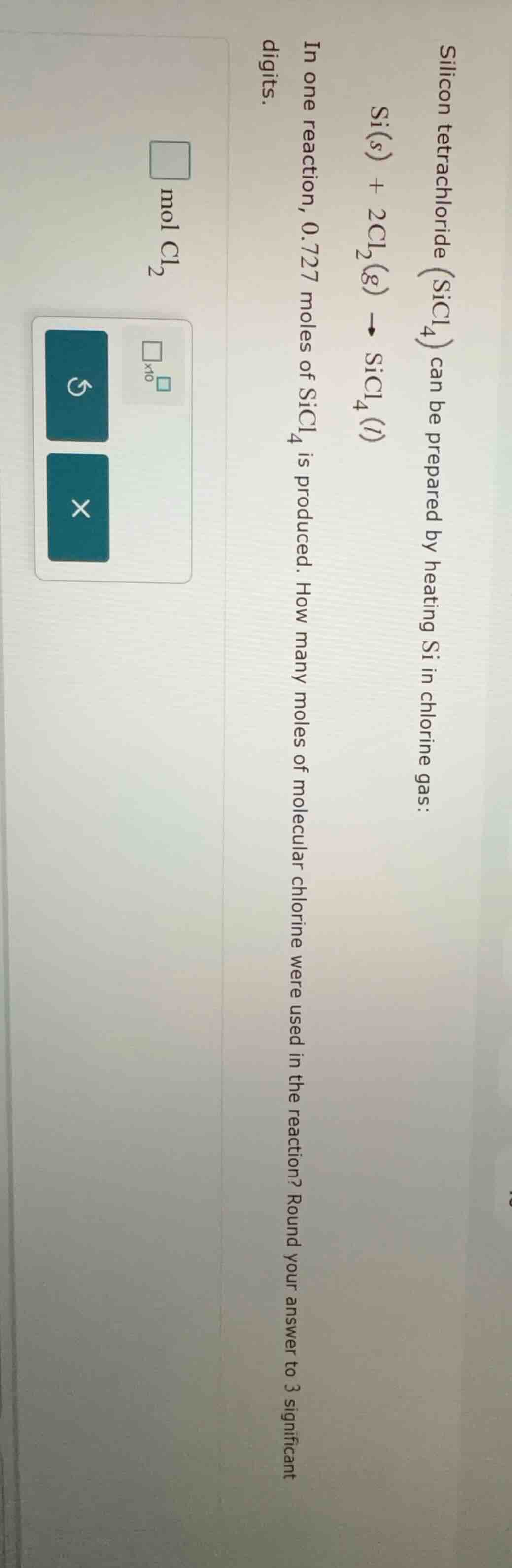 silicon tetrachloride (sicl₄) can be prepared by heating si in chlorine…