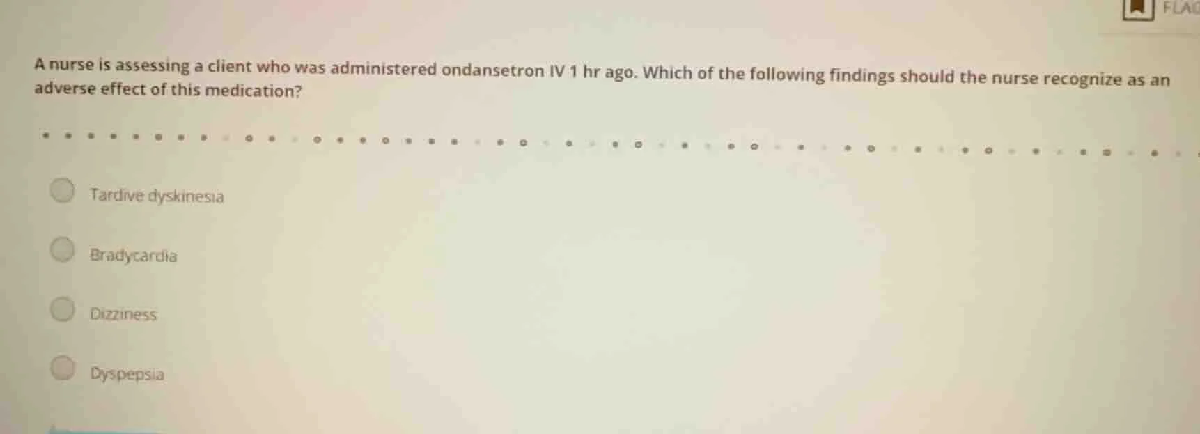 a nurse is assessing a client who was administered ondansetron iv 1 hr …