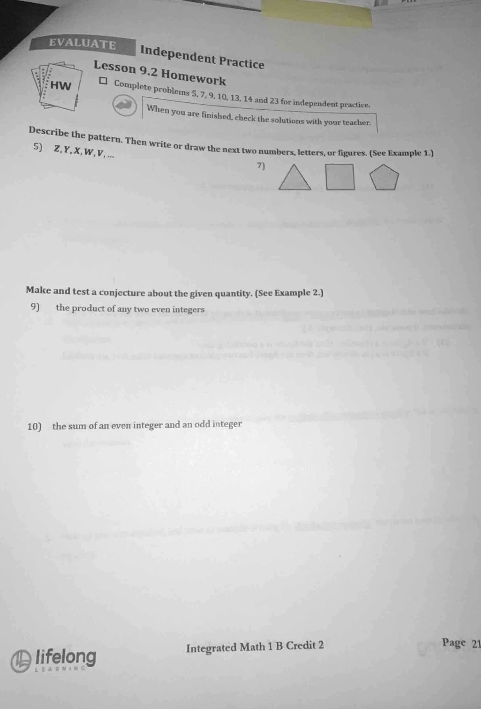 evaluate independent practice lesson 9.2 homework complete problems 5, …