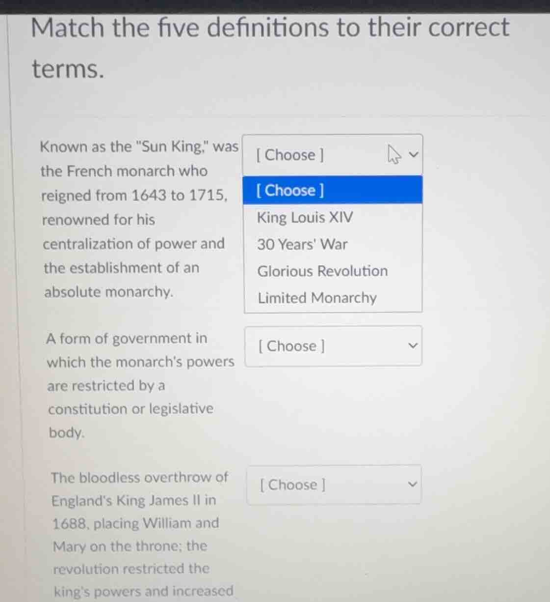 match the five definitions to their correct terms. known as the \sun ki…