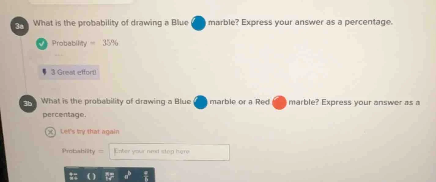 3a what is the probability of drawing a blue marble? express your answe…