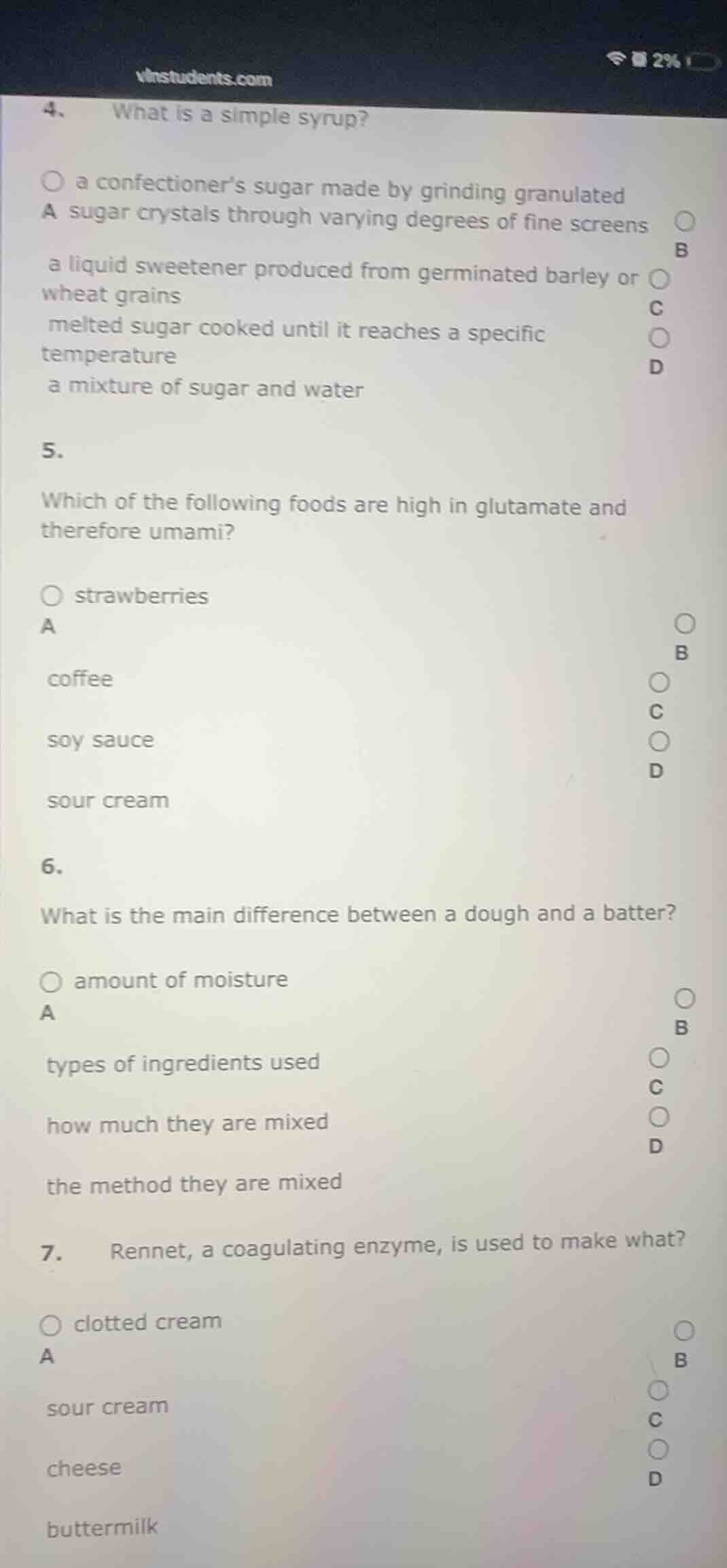 4、 what is a simple syrup? a a confectioner’s sugar made by grinding gr…