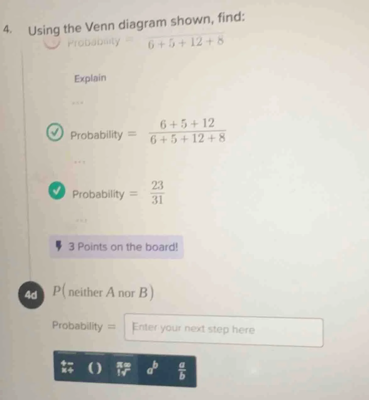 4. using the venn diagram shown, find: explain probability = \\(\\frac{…
