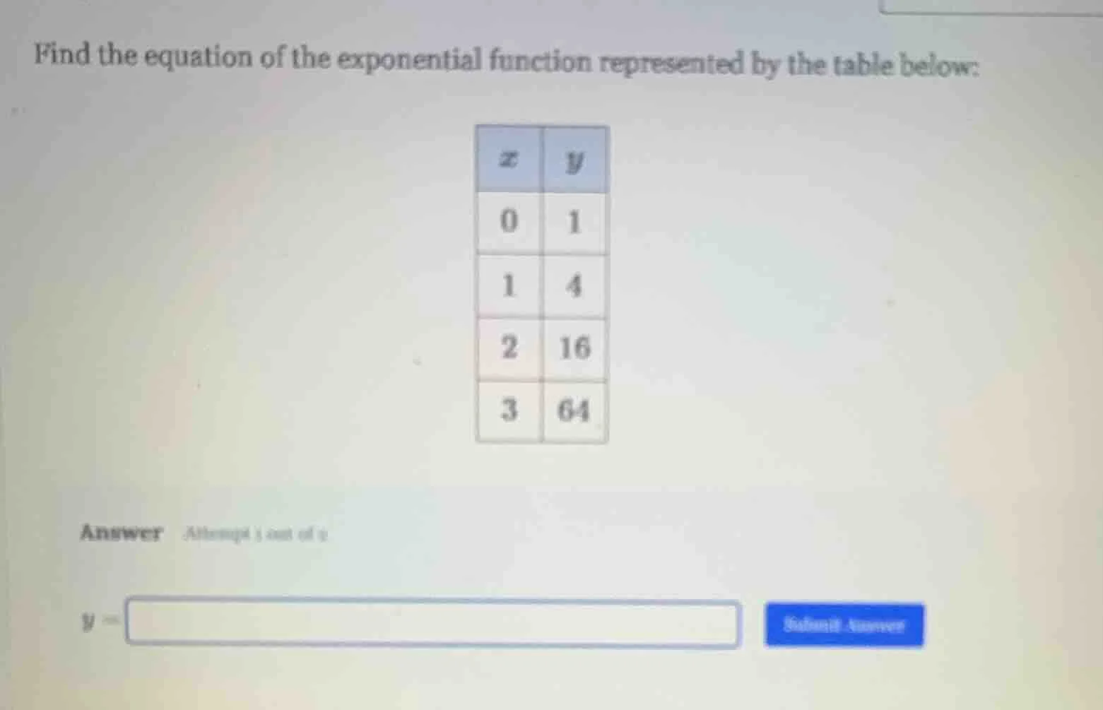 find the equation of the exponential function represented by the table …