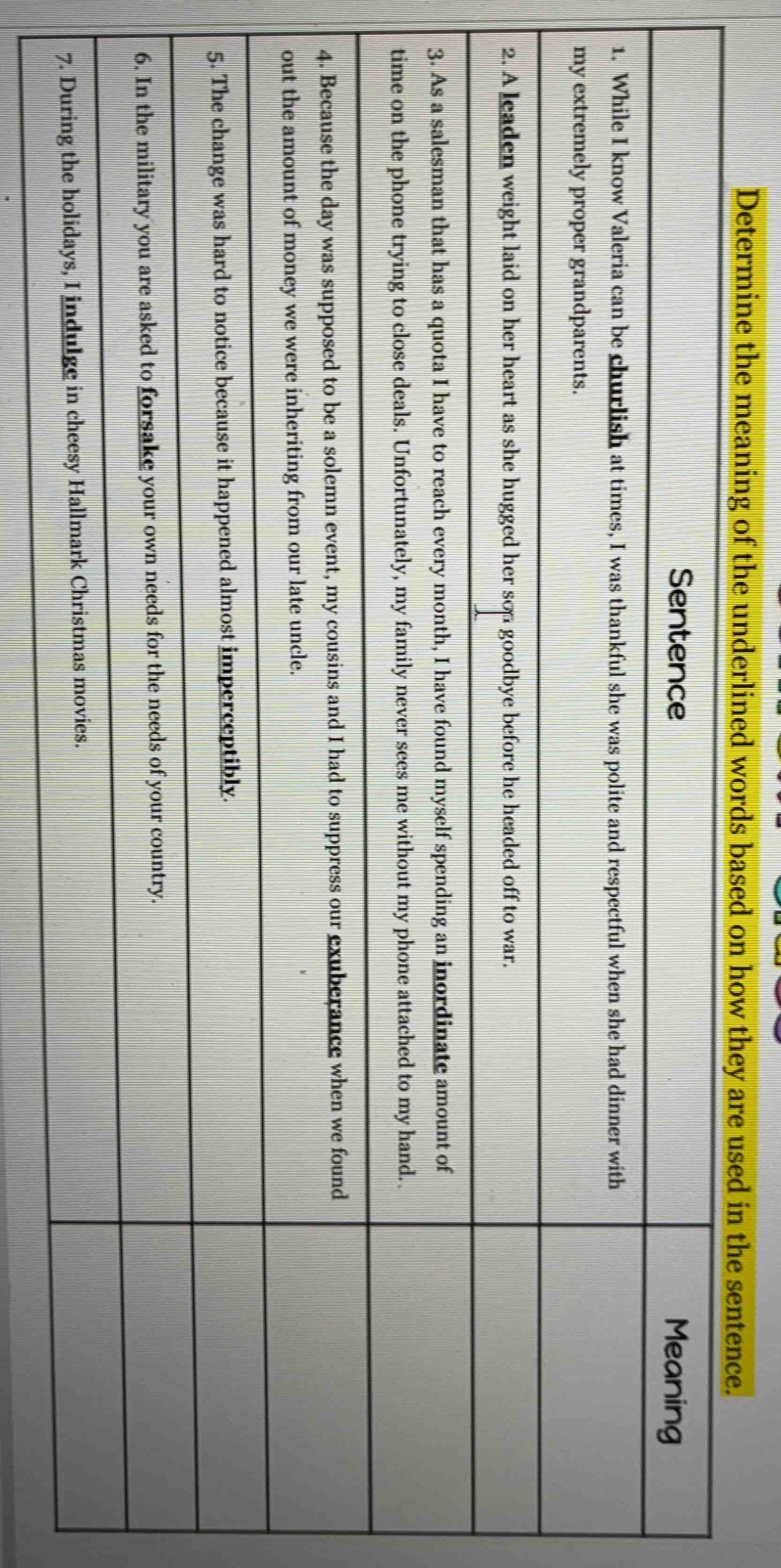 determine the meaning of the underlined words based on how they are use…