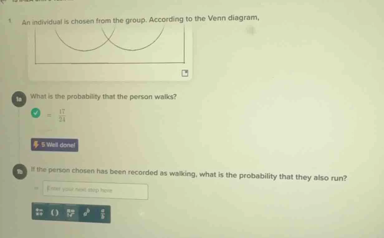 1. an individual is chosen from the group. according to the venn diagra…