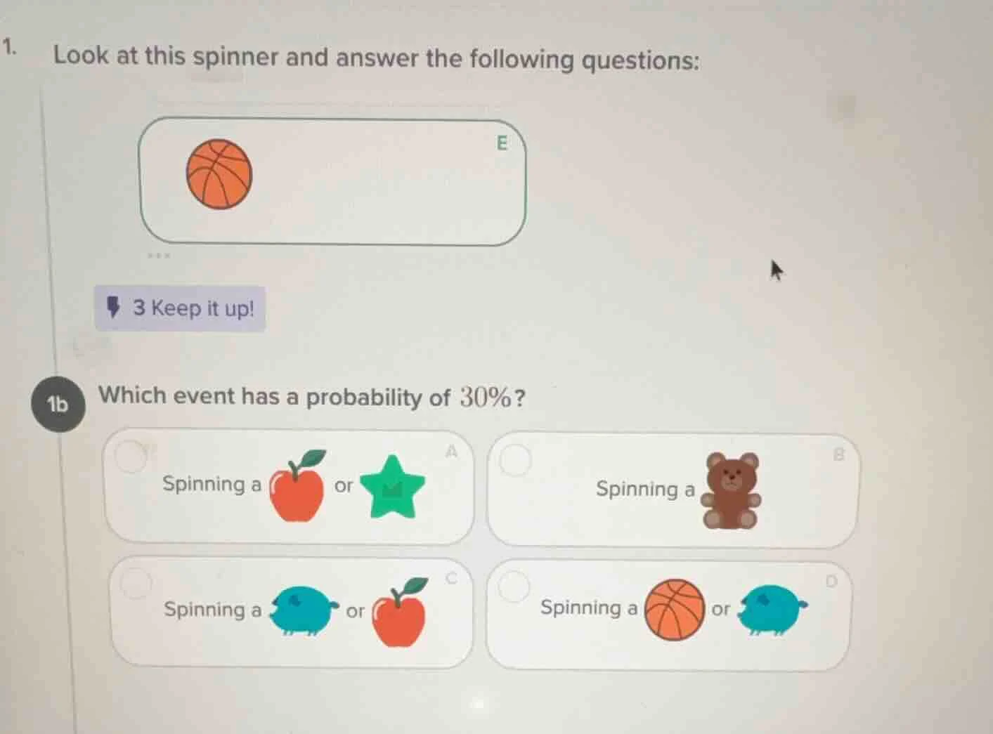 1. look at this spinner and answer the following questions: 1b which ev…
