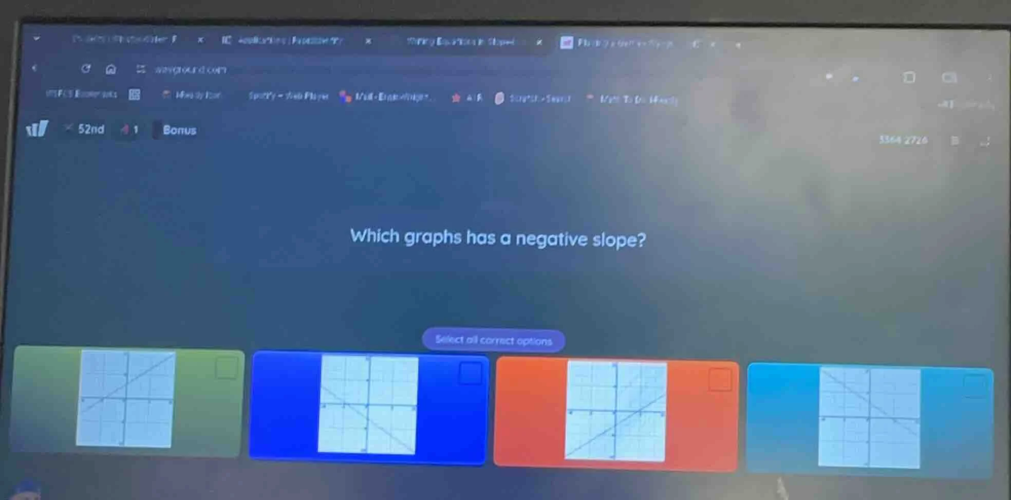 which graphs has a negative slope? select all correct options