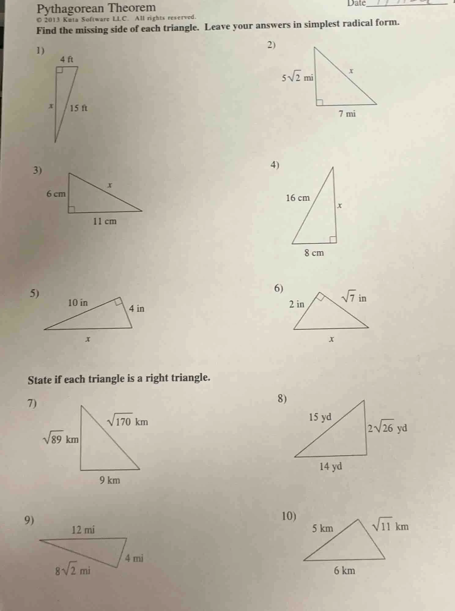 pythagorean theorem © 2013 kuta software llc. all rights reserved. find…