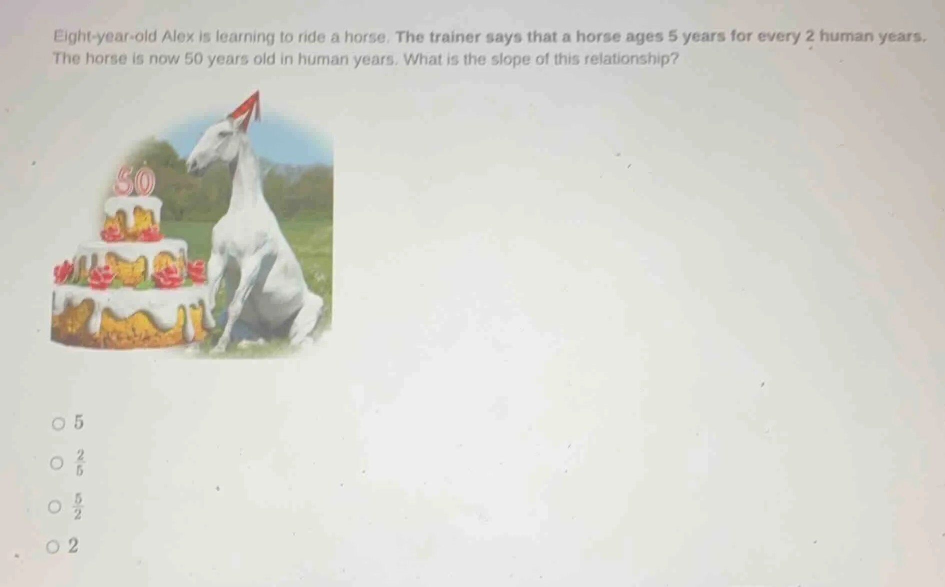 eight-year-old alex is learning to ride a horse. the trainer says that …