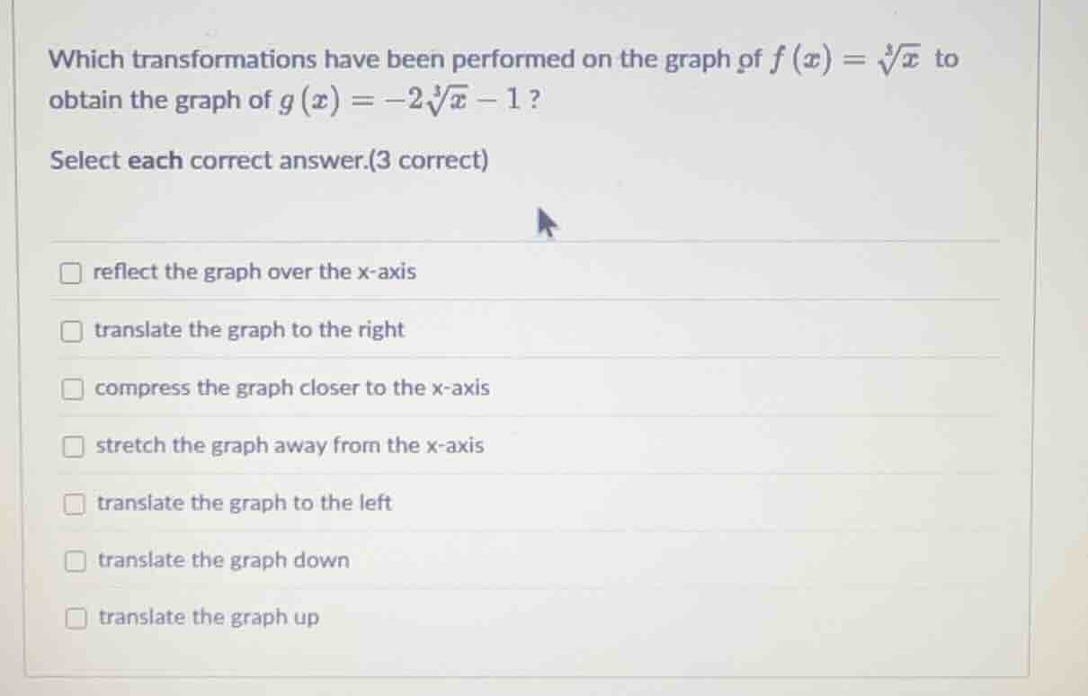 which transformations have been performed on the graph of $f(x)=sqrt3{x…