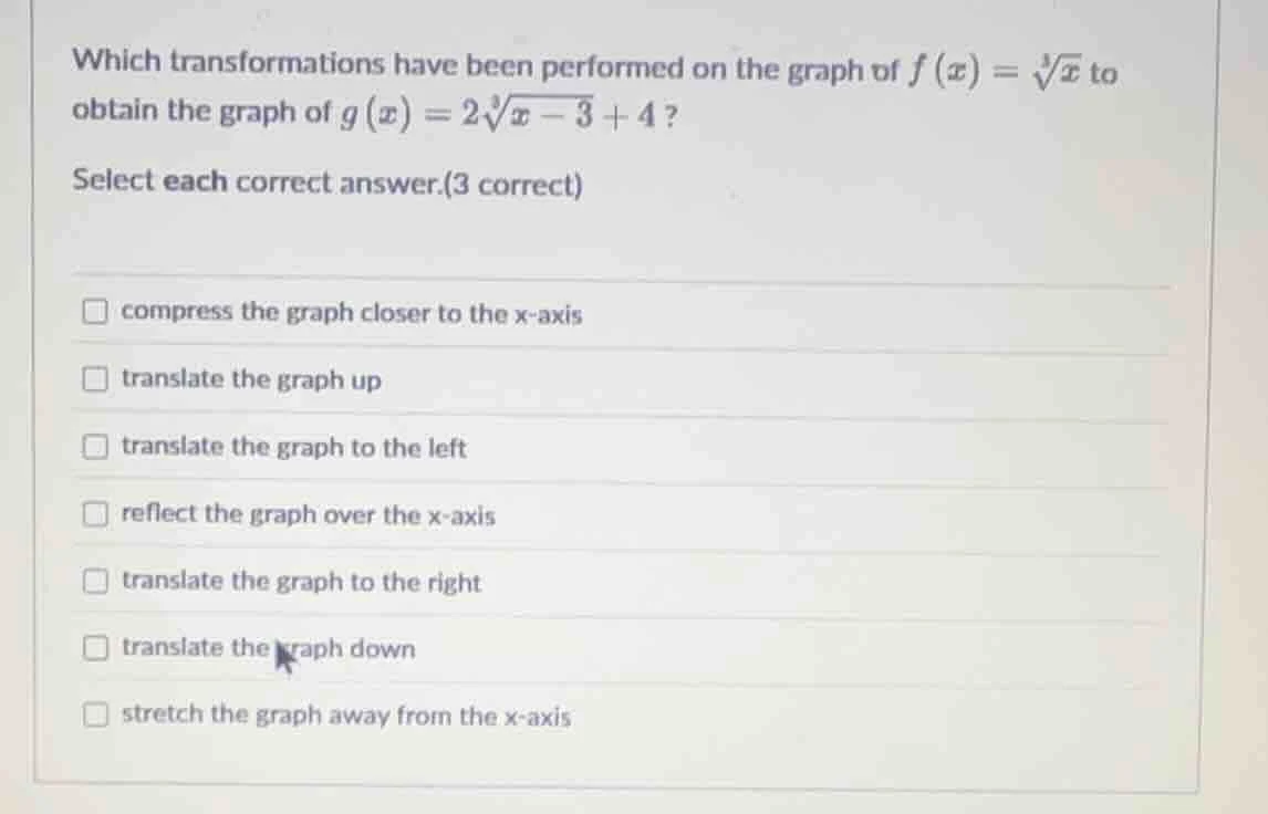 which transformations have been performed on the graph of $f(x) = \\sqr…