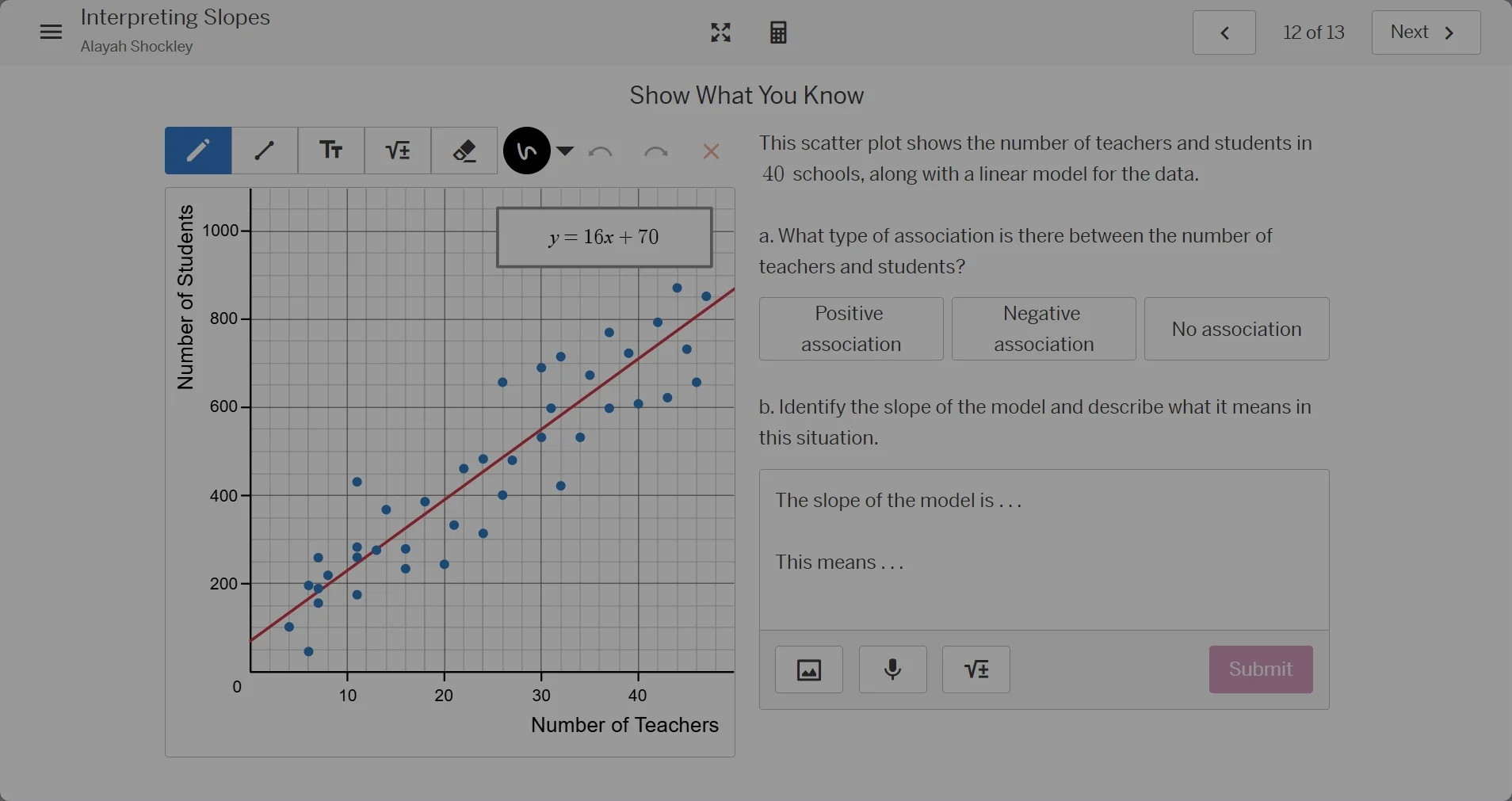show what you know this scatter plot shows the number of teachers and s…