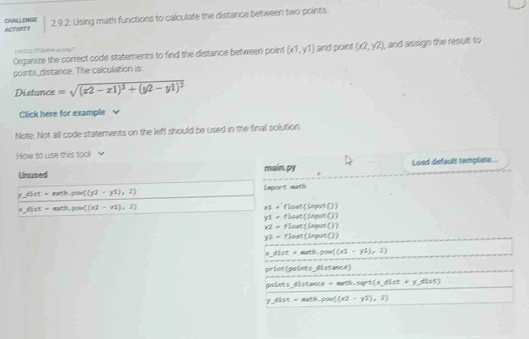 challenge activity 2.9.2: using math functions to calculate the distanc…