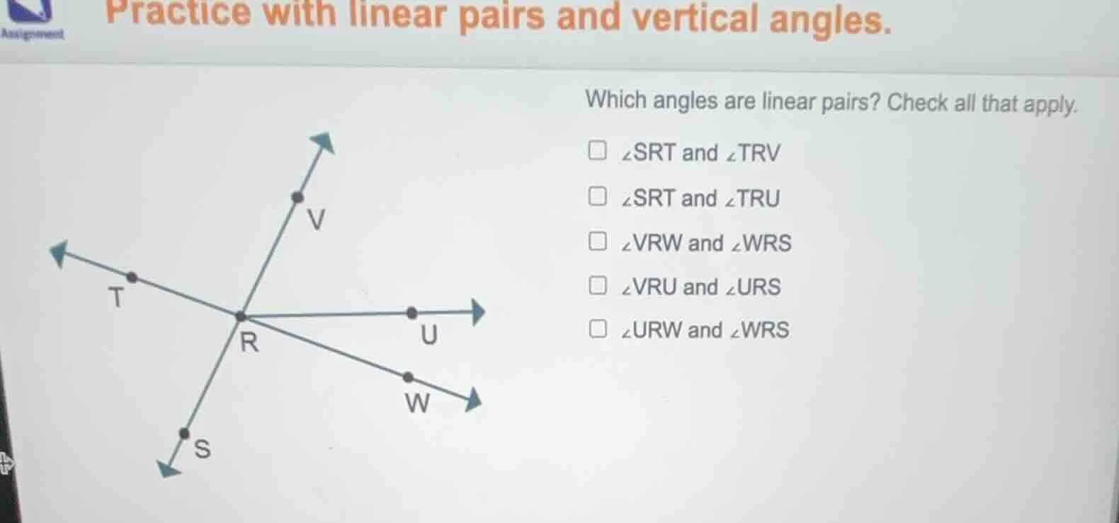 practice with linear pairs and vertical angles. which angles are linear…
