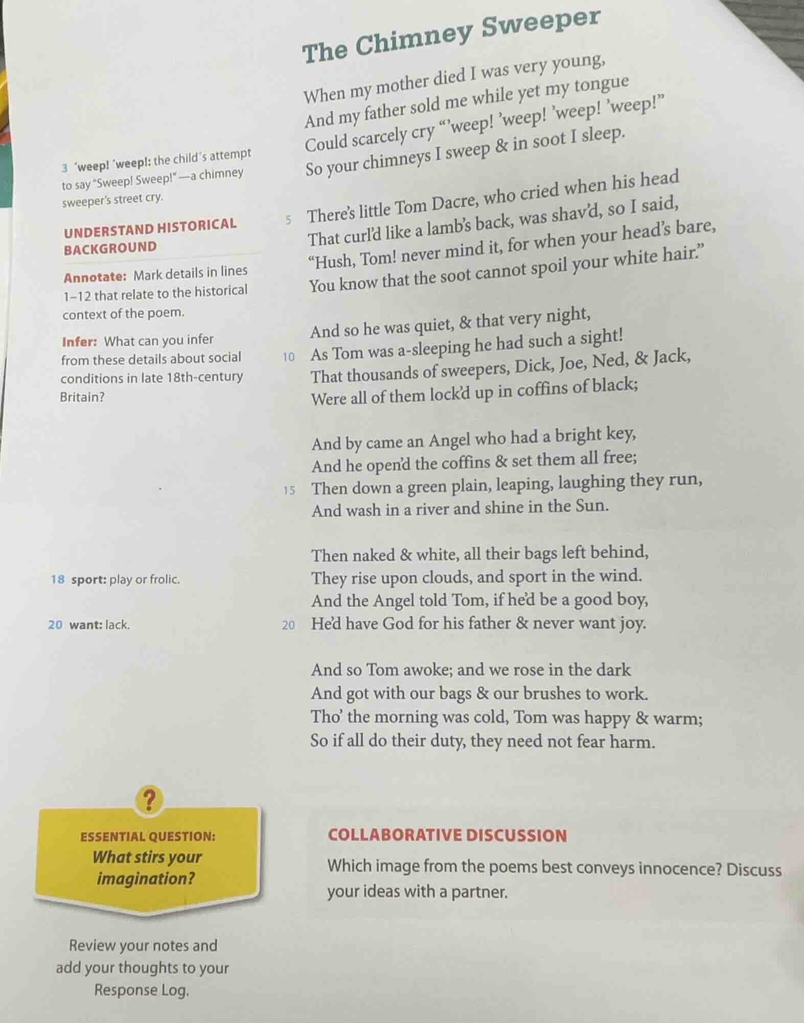 the chimney sweeper when my mother died i was very young, and my father…